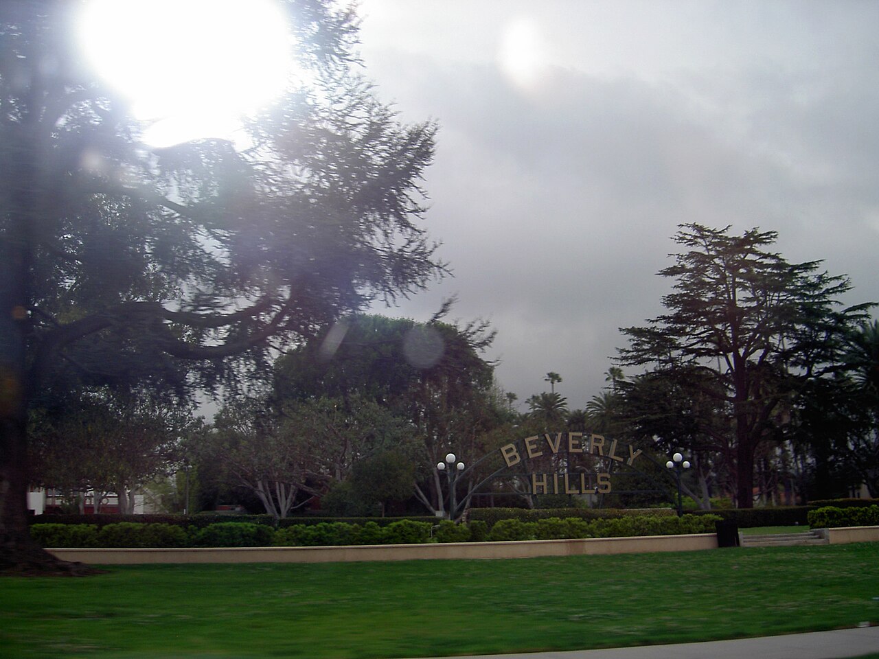 An archival view of the Beverly Hills sign in Beverly Gardens Park
