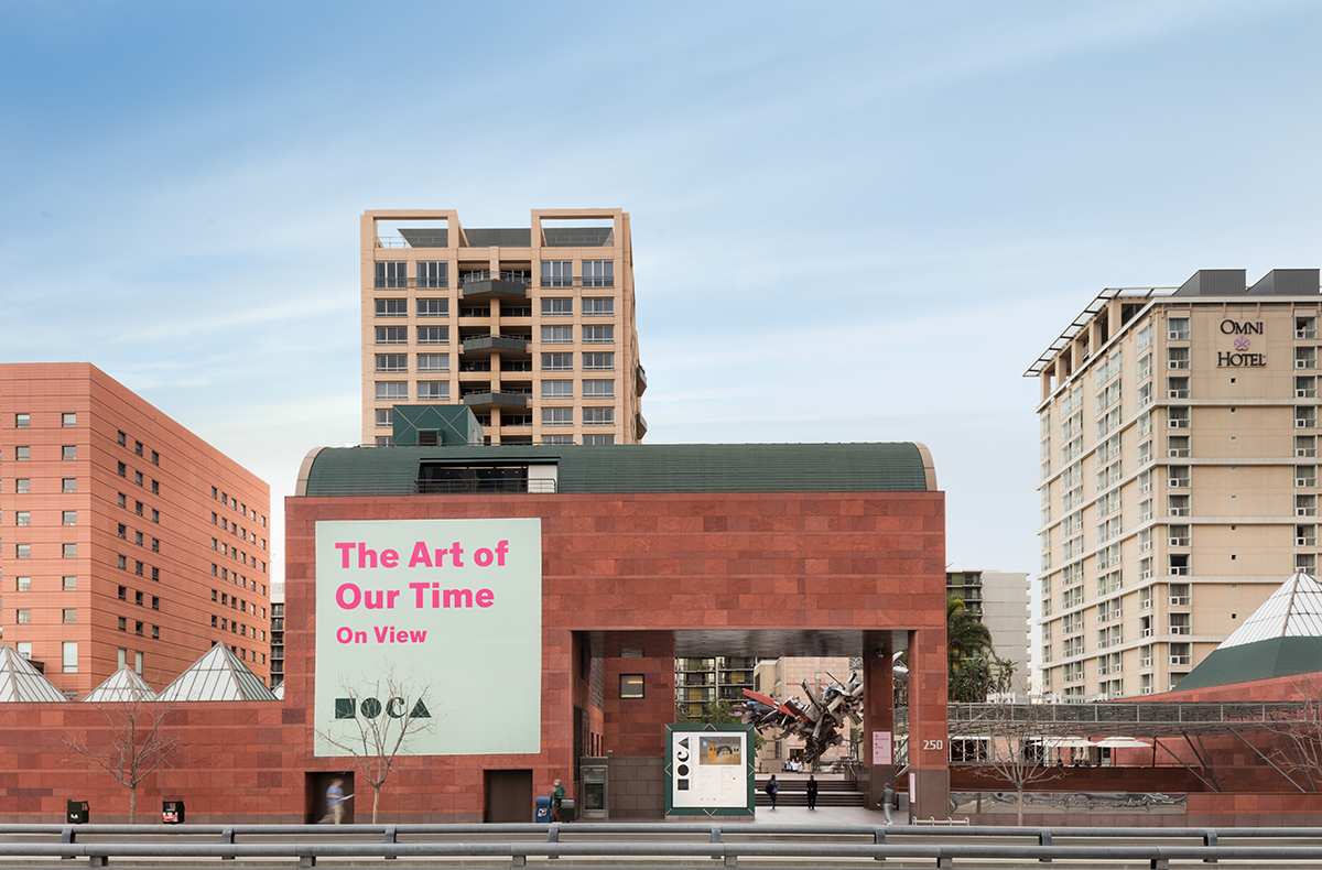 MOCA Grand Avenue's entrance with The Art of Our Time lettering